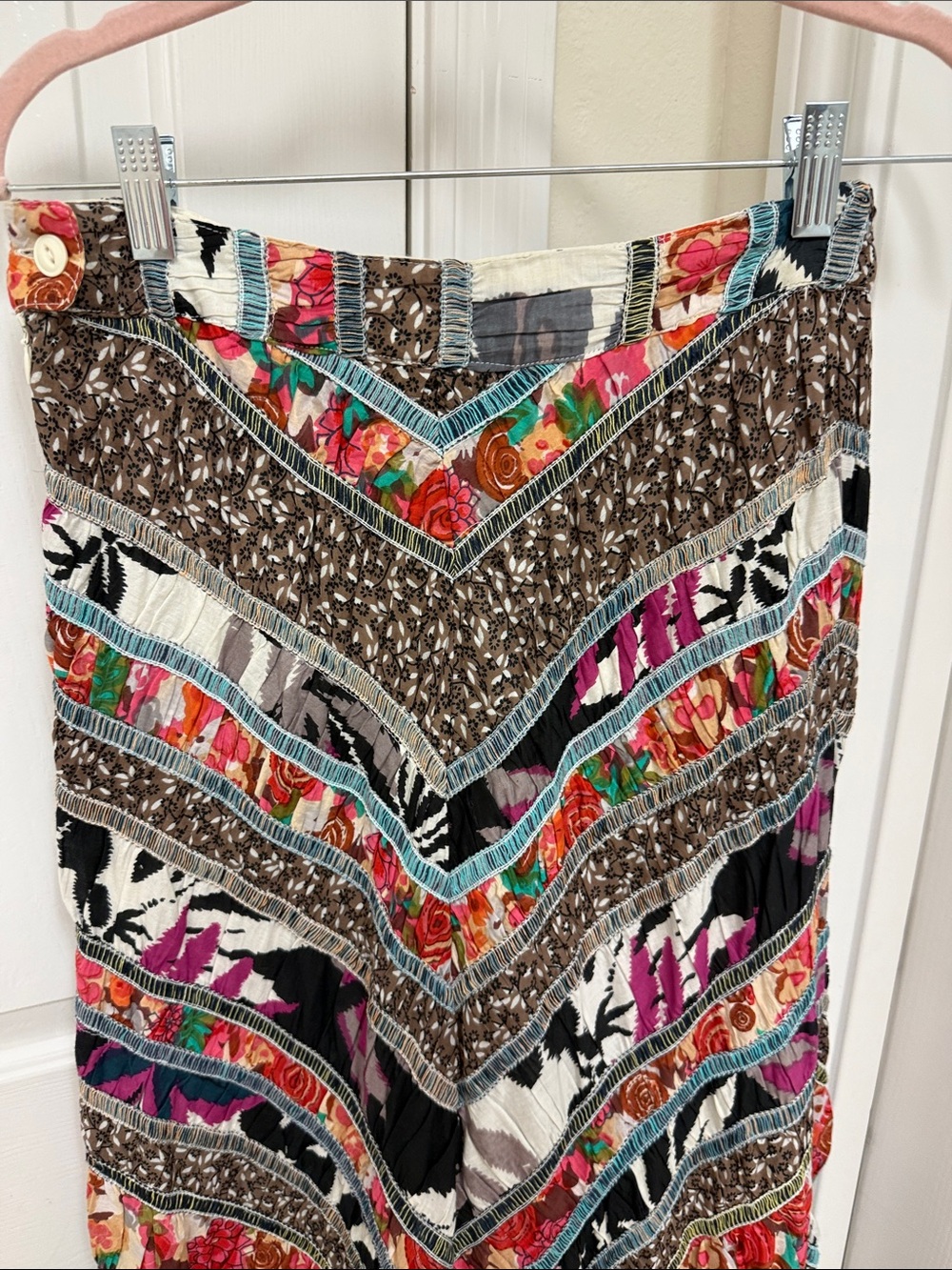 Free People Boho Chevron Patchwork Wide Leg Pants - Multicolor - Picture 6 of 7